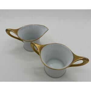 Vintage Cream And Sugar Bavaria White Gold Accent "Cecilia” Signed